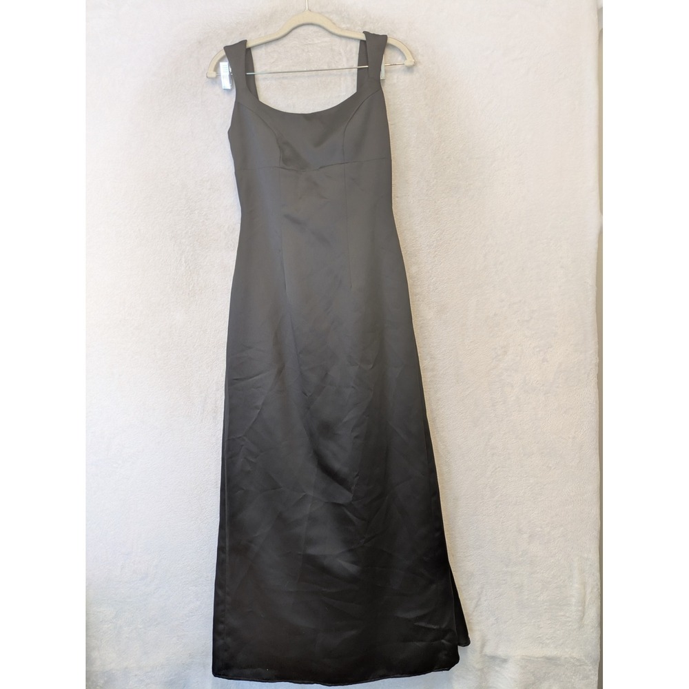 Watters‎ and Watters Gown Women's 2 Black Satin Scoop Neck Sleeveless Maxi Dress